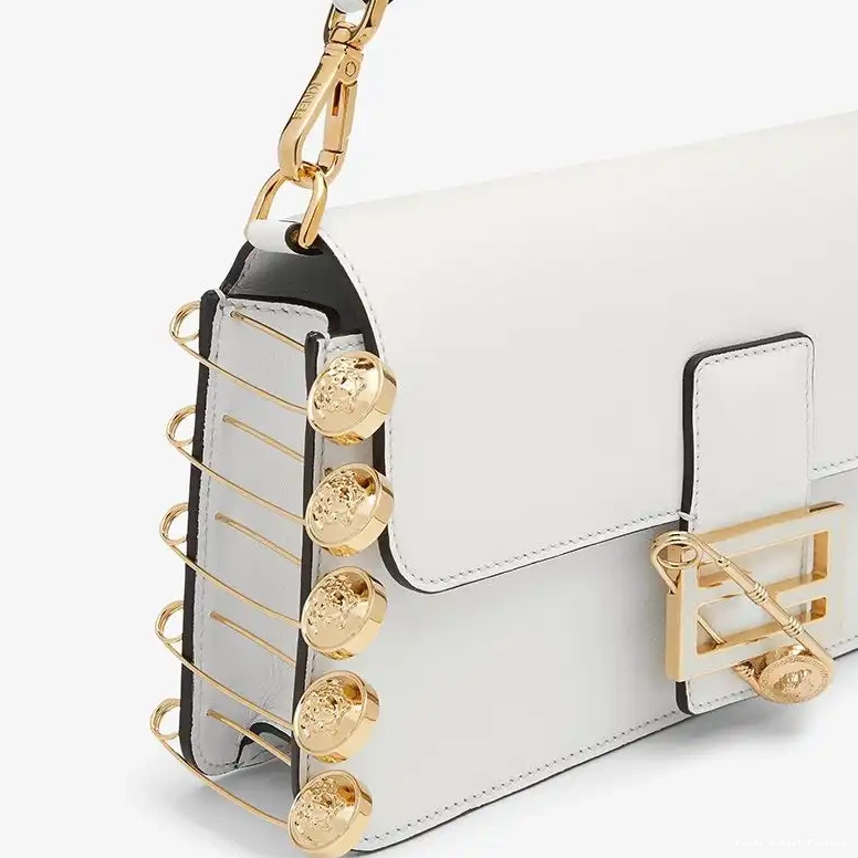 Cheap HOT Leather Calf Brooches Fendi White Baguette Bag Medium In with Pin Fendace 0408
